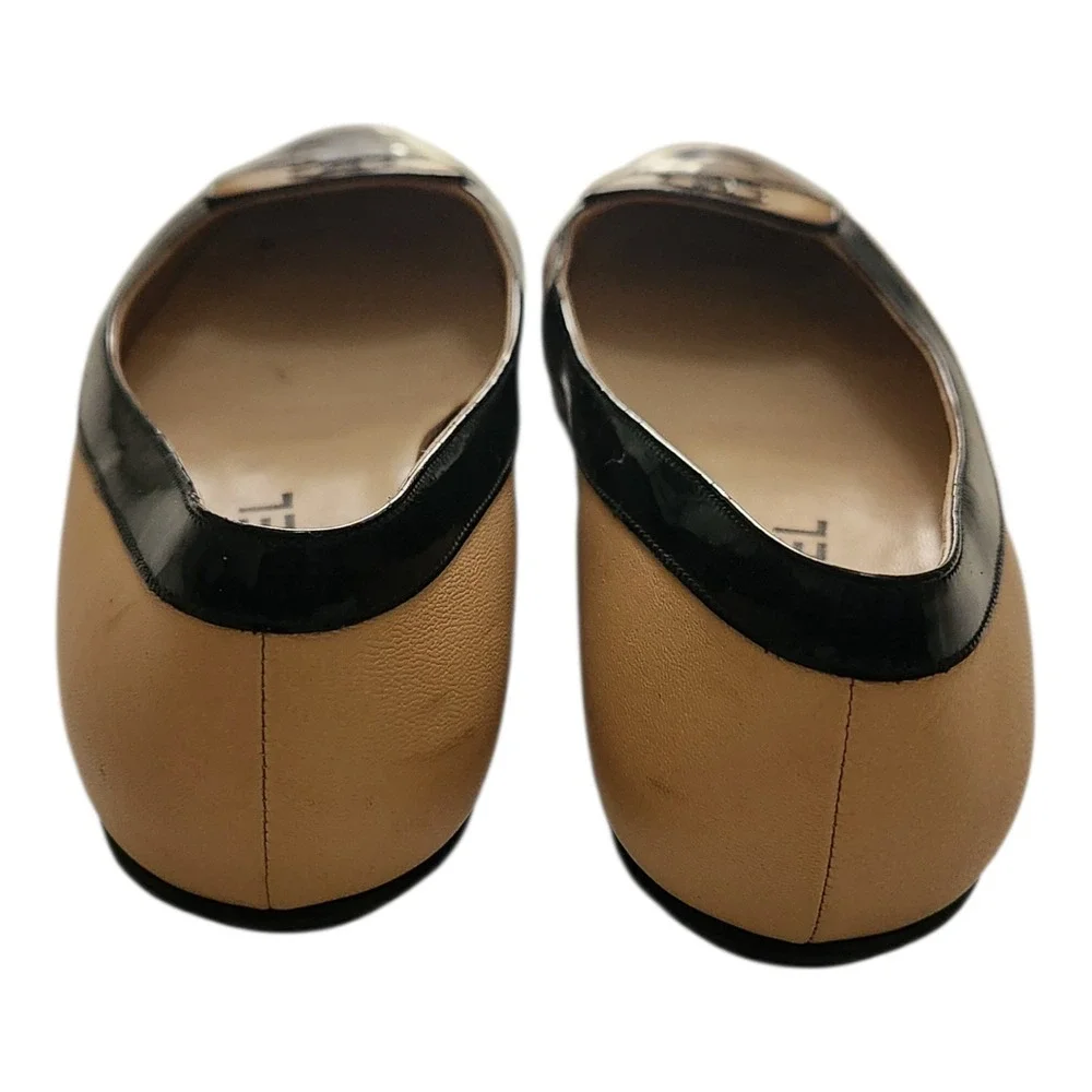Chanel Two Tone Beige Black Patent Leather CC Logo Ballet Flats Shoes 37.5 - Picture 4 of 8